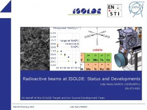 Radioactive beams at ISOLDE Status and Developments Joo