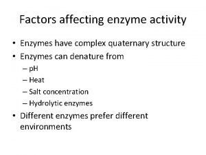 Factors affecting enzyme activity Enzymes have complex quaternary