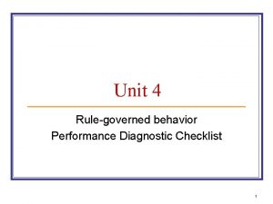 Performance diagnostic checklist