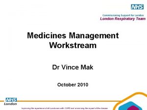 London Respiratory Team Medicines Management Workstream Dr Vince