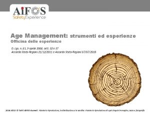 Age Management strumenti ed esperienze Officina delle esperienze