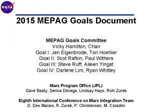 Mars Technology Program 2015 MEPAG Goals Document MEPAG