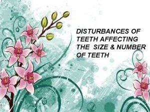 DEVELOPMENTAL DISTURBANCES OF TEETH AFFECTING THE SIZE NUMBER