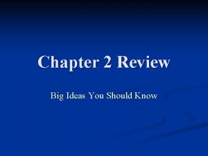 Chapter 2 Review Big Ideas You Should Know