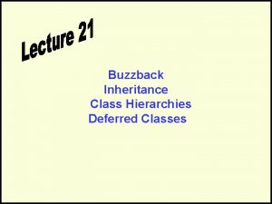 Buzzback Inheritance Class Hierarchies Deferred Classes Buzzback Buzzback