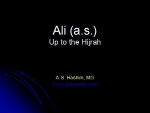 Ali a s Up to the Hijrah A