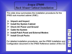 Avaya IP 600 Rack Mount Cabinet Installation This