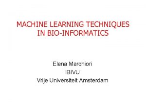 MACHINE LEARNING TECHNIQUES IN BIOINFORMATICS Elena Marchiori IBIVU
