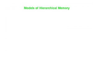 Models of Hierarchical Memory TwoLevel Memory Hierarchy Problem