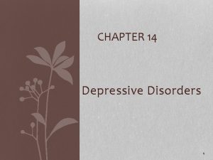 CHAPTER 14 Depressive Disorders 1 Primary Depressive Disorders