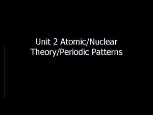 Unit 2 AtomicNuclear TheoryPeriodic Patterns Unit Sequence Day