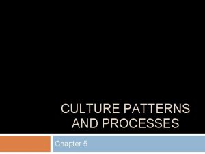 CULTURE PATTERNS AND PROCESSES Chapter 5 Culture is