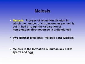 Meiosis Meiosis Process of reduction division in which