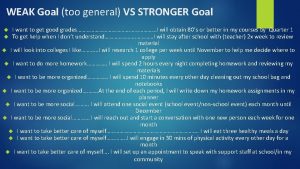 WEAK Goal too general VS STRONGER Goal I