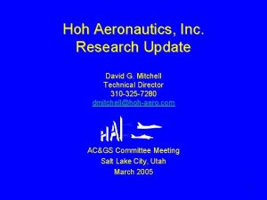 Hoh Aeronautics Inc Research Update David G Mitchell