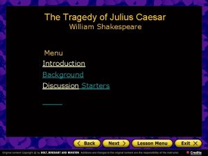 The Tragedy of Julius Caesar William Shakespeare Menu