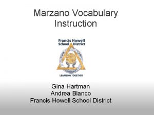 Marzano Vocabulary Instruction Gina Hartman Andrea Blanco Francis