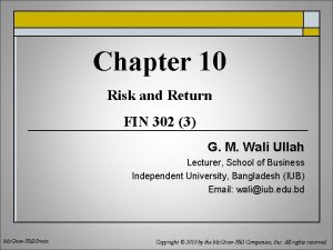 Chapter 10 Risk and Return FIN 302 3