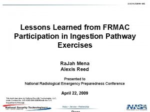 DOENV25946 692 Lessons Learned from FRMAC Participation in