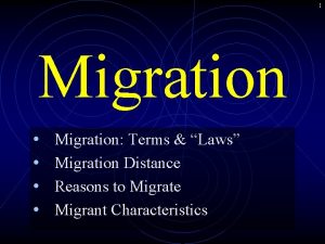 1 Migration Migration Terms Laws Migration Distance Reasons
