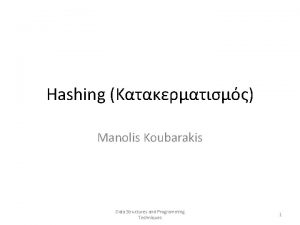 Hashing Manolis Koubarakis Data Structures and Programming Techniques