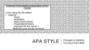 American Psychological Association APA Format v Now using