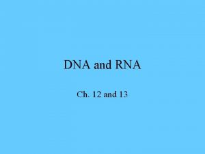 DNA and RNA Ch 12 and 13 Griffiths