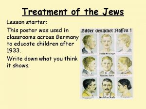 Treatment of the Jews Lesson starter This poster