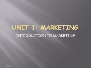 UNIT 1 MARKETING INTRODUCTION TO MARKETING 1022020 1