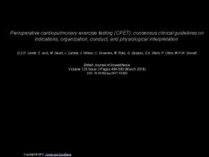 Perioperative cardiopulmonary exercise testing CPET consensus clinical guidelines