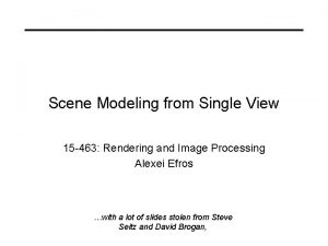 Scene Modeling from Single View 15 463 Rendering