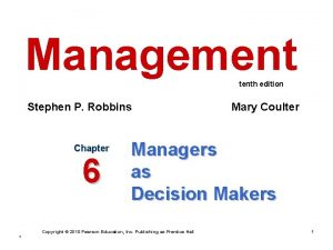 Management tenth edition Stephen P Robbins Chapter 6