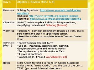 Algebra 1 sol review