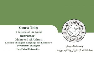 Course Title The Rise of the Novel Instructor