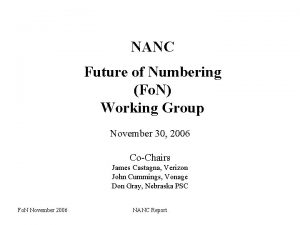 NANC Future of Numbering Fo N Working Group