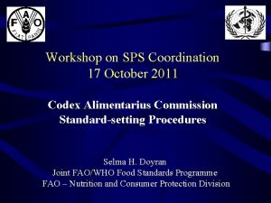 Workshop on SPS Coordination 17 October 2011 Codex