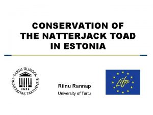 CONSERVATION OF THE NATTERJACK TOAD IN ESTONIA Riinu