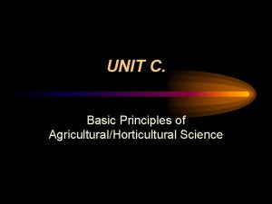 UNIT C Basic Principles of AgriculturalHorticultural Science PROBLEM