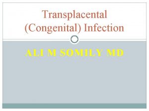 Transplacental Congenital Infection ALI M SOMILY MD Objectives