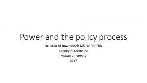 Power and the policy process Dr Israa AlRawashdeh