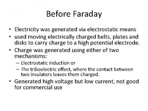 Before Faraday Electricity was generated via electrostatic means