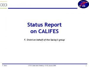 Status Report on CALIFES F Orsini on behalf