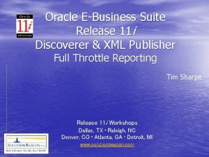 Oracle EBusiness Suite Release 11 i Discoverer XML