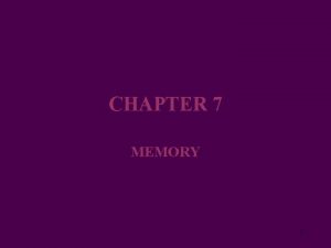 CHAPTER 7 MEMORY 1 Defining Memory Memory is