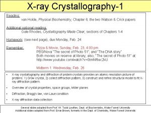 Xray Crystallography1 Reading van Holde Physical Biochemistry Chapter