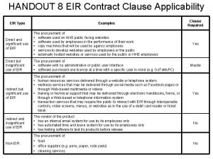 HANDOUT 8 EIR Contract Clause Applicability EIR Type