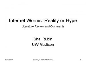 Internet Worms Reality or Hype Literature Review and