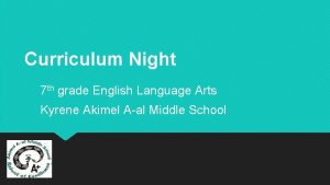 Curriculum Night 7 th grade English Language Arts