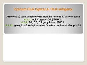 Vznam HLA typizace HLA antigeny Geny lokus jsou