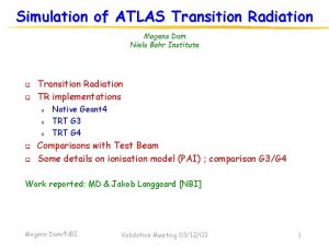 Simulation of ATLAS Transition Radiation Mogens Dam Niels